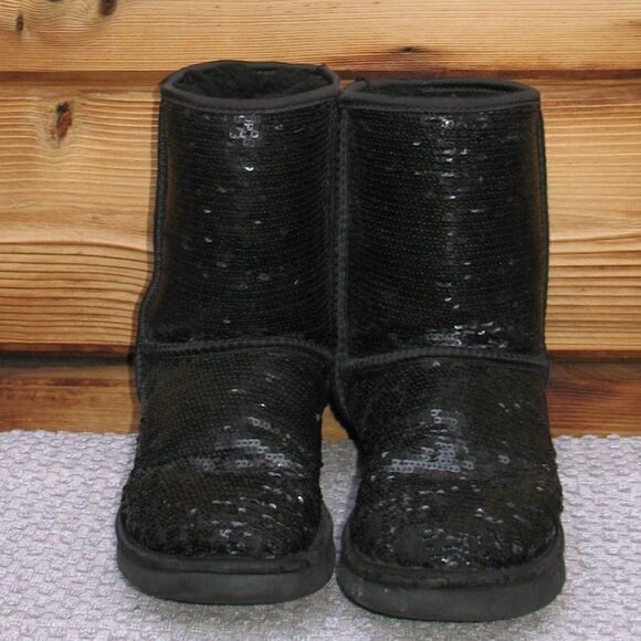 UGG Black Short Sequin Boots 7 - Picture 3 of 9